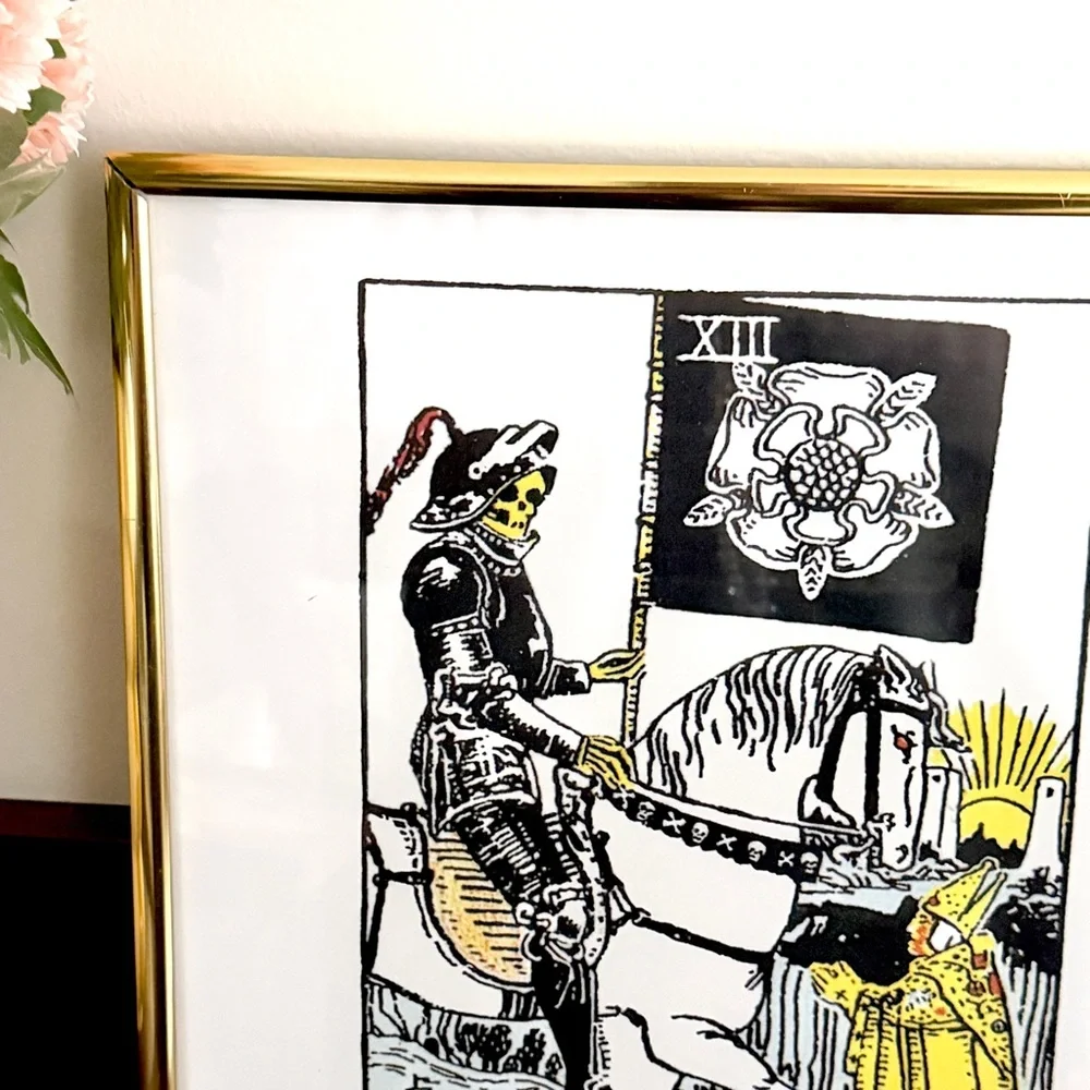 Death Tarot Card Gold Framed Wall Art Horse Grim Reaper Goth Witchy Art Occult